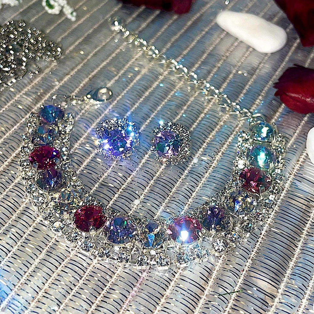 Sterling Silver Swarovski Halo Jewelry Set - Picture 4 of 15